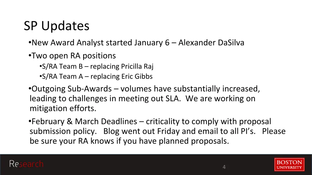 sp updates new award analyst started january