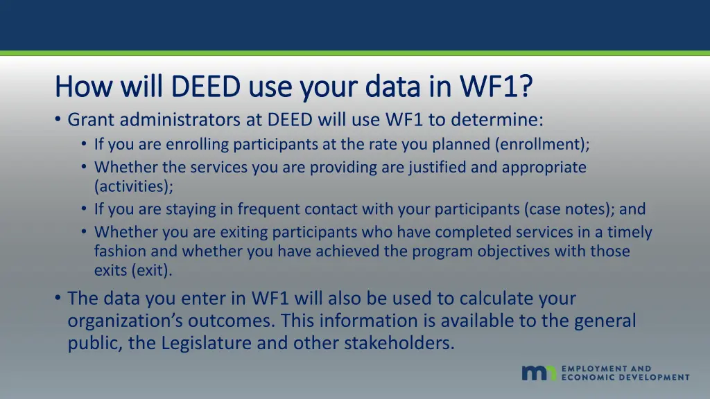 how will deed use your data in wf1 how will deed