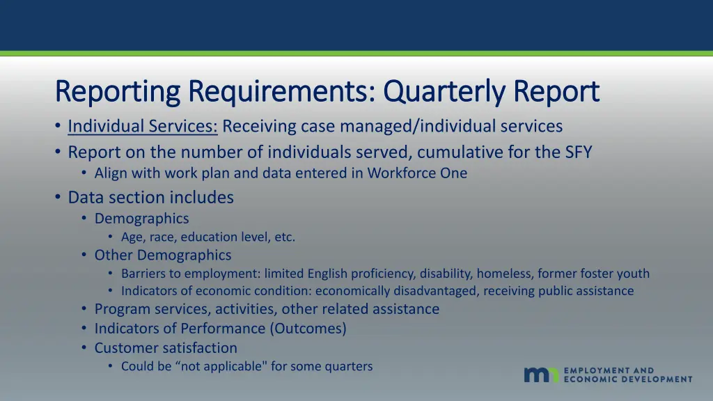 reporting requirements quarterly report reporting 2