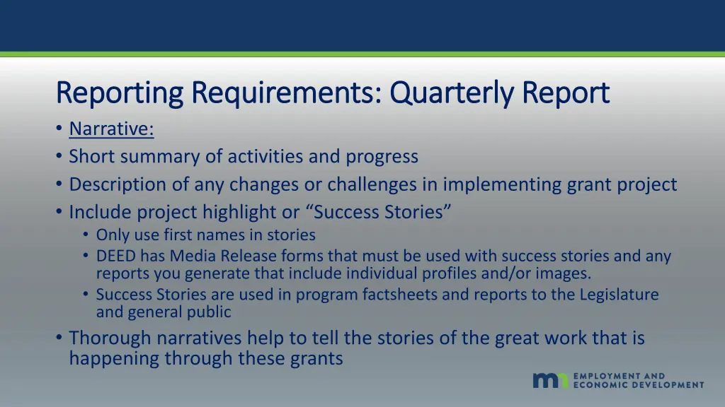 reporting requirements quarterly report reporting 3
