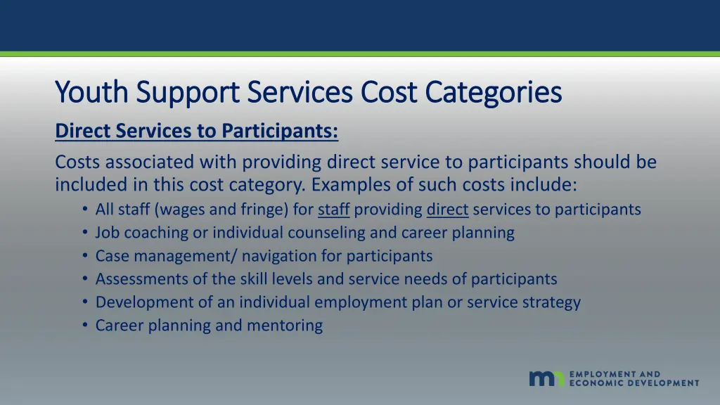 youth support services cost categories youth 2