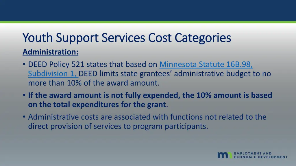 youth support services cost categories youth