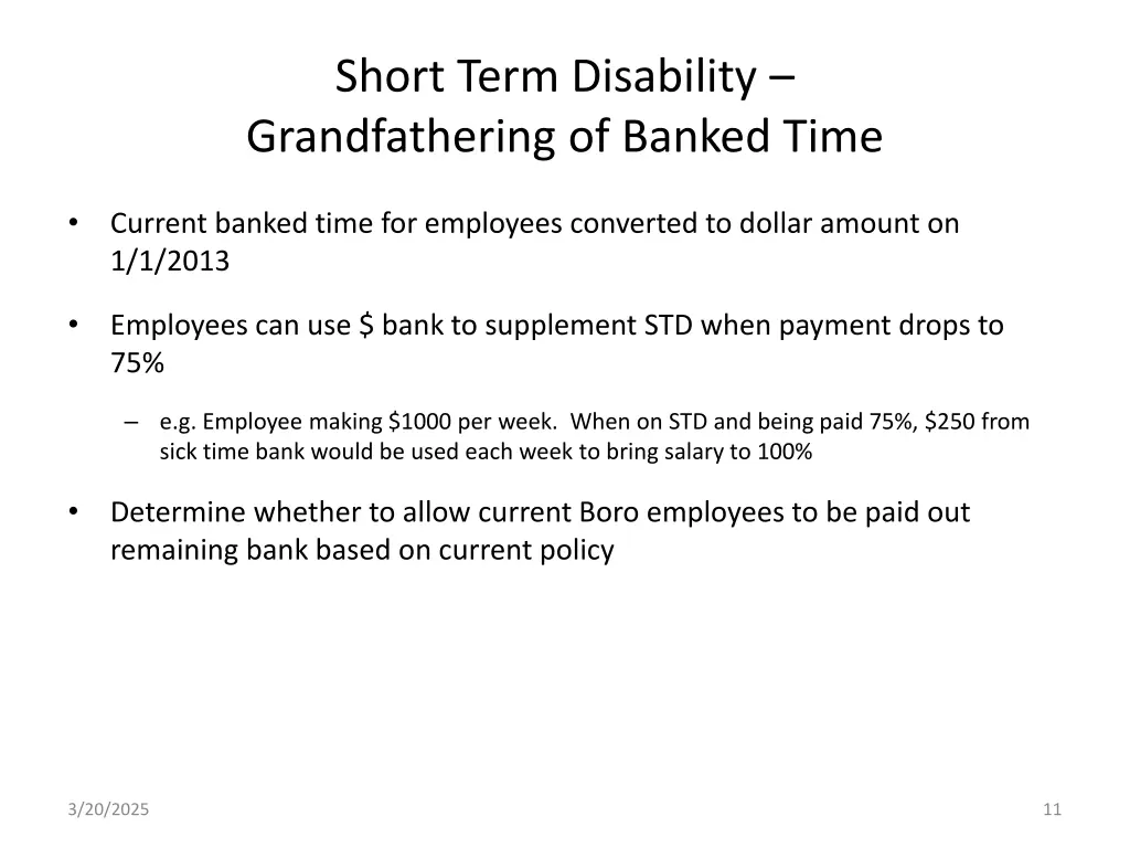 short term disability grandfathering of banked