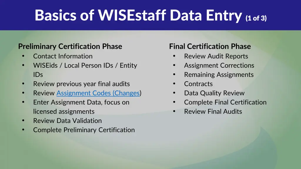 basics of wisestaff data entry 1 of 3