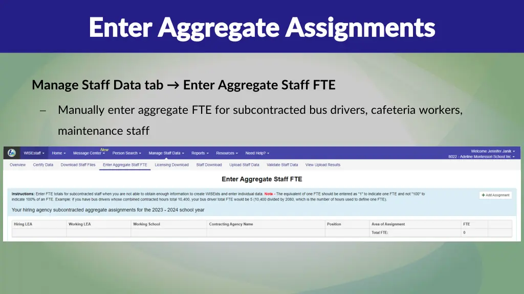enter aggregate assignments enter aggregate
