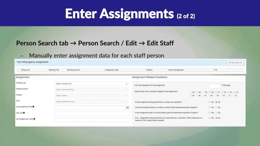 enter assignments enter assignments 2 of 2