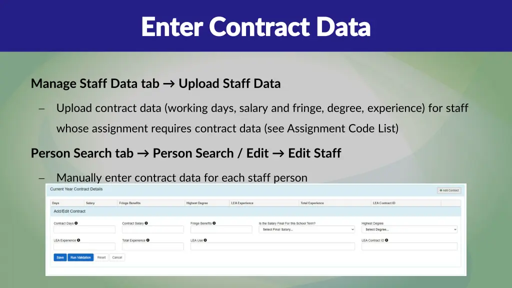 enter contract data enter contract data