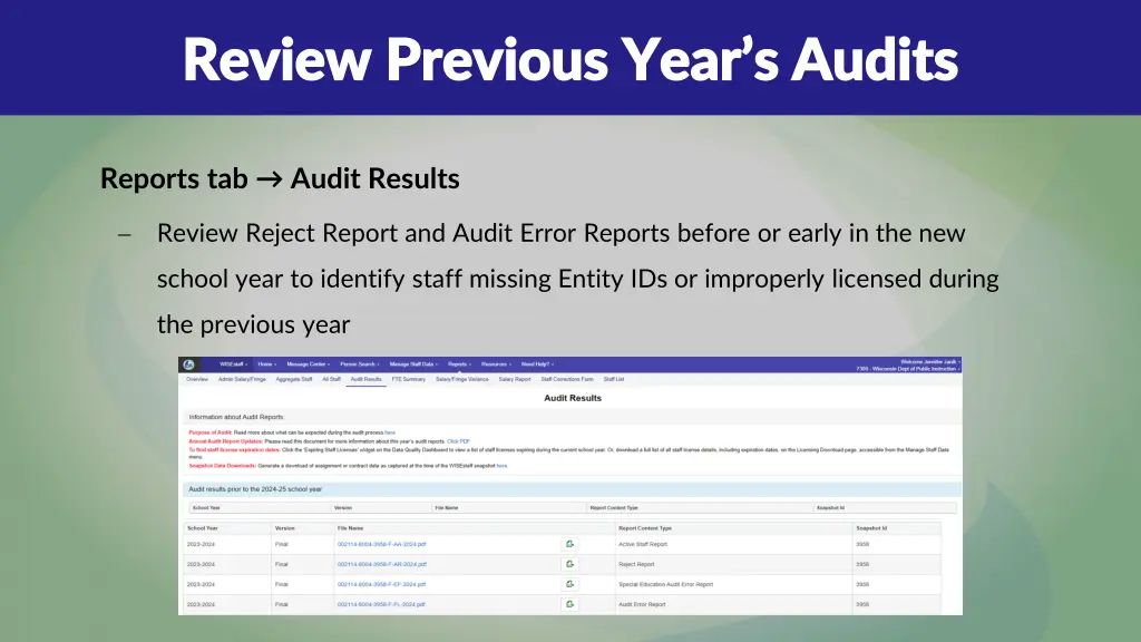 review previous year s audits review previous
