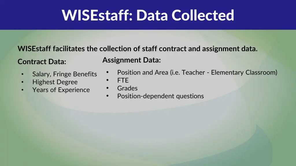 wisestaff data collected