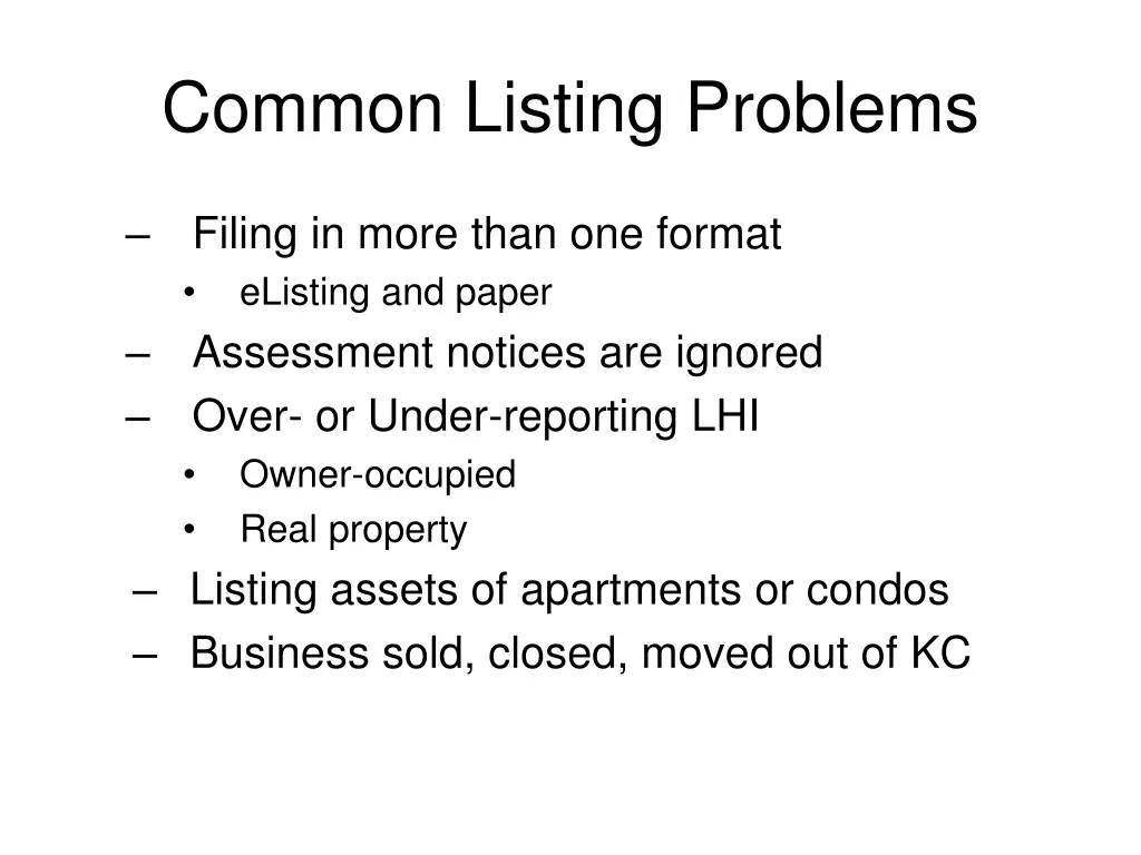 common listing problems