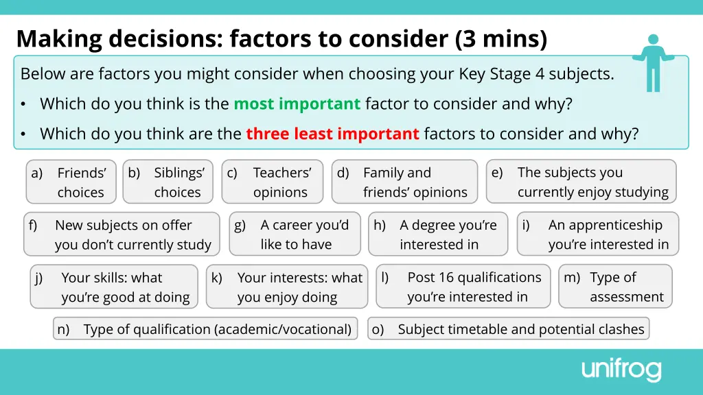 making decisions factors to consider 3 mins