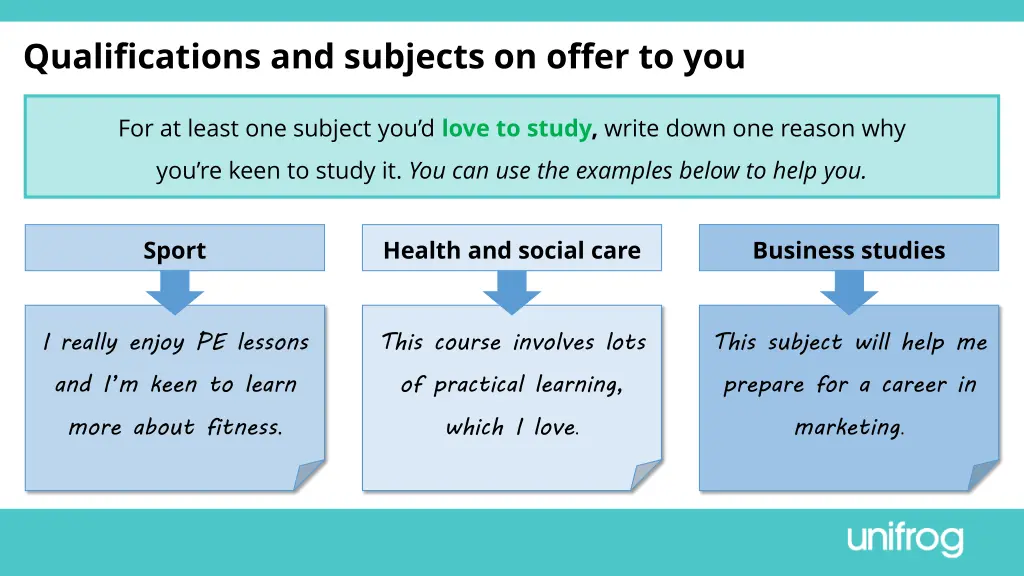 qualifications and subjects on offer to you 1