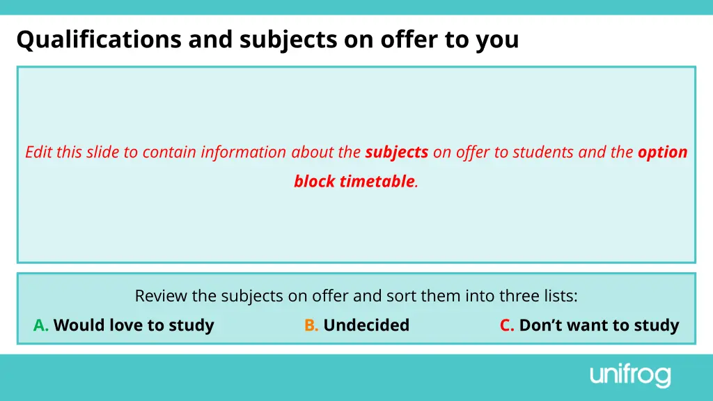 qualifications and subjects on offer to you