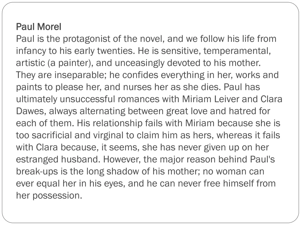 paul morel paul morel paul is the protagonist