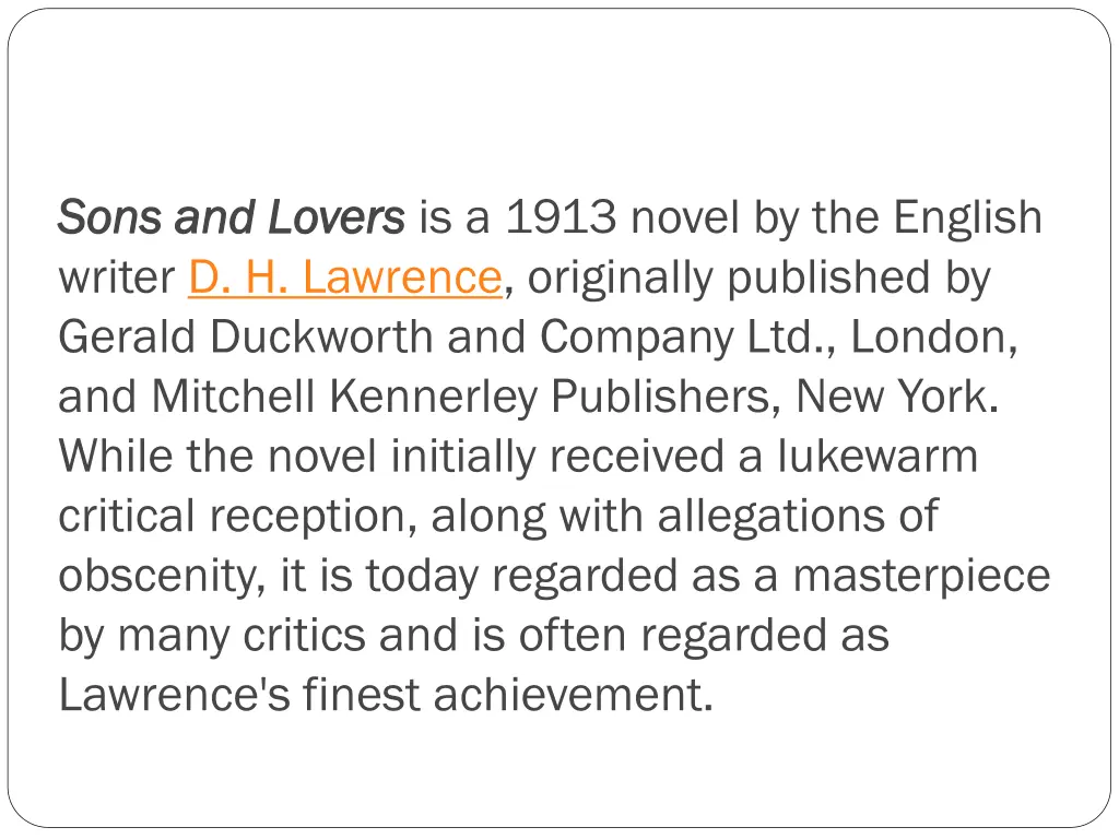 sons and lovers sons and lovers is a 1913 novel