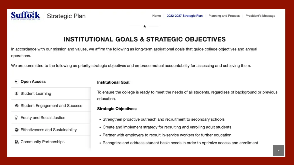 sccc strategic plan 2022 27 institutional goals