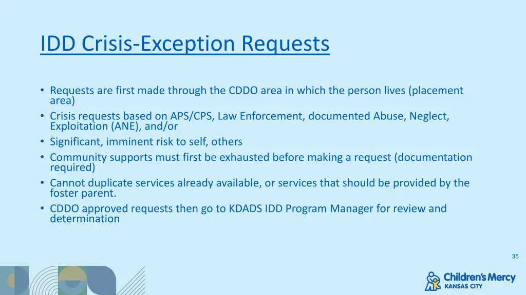 idd crisis exception requests