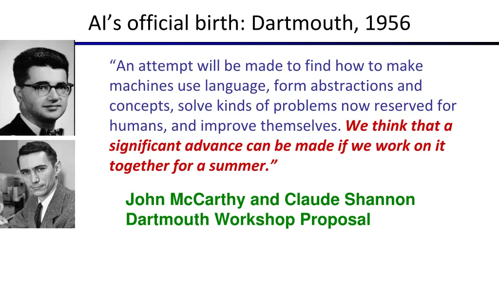 ai s official birth dartmouth 1956