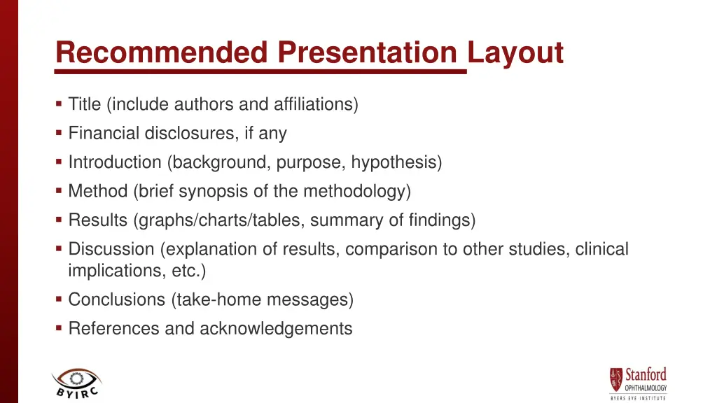 recommended presentation layout