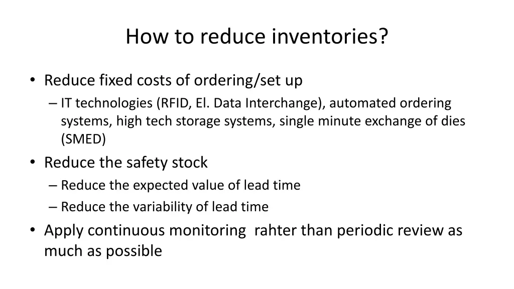 how to reduce inventories