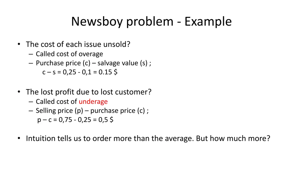 newsboy problem example 1