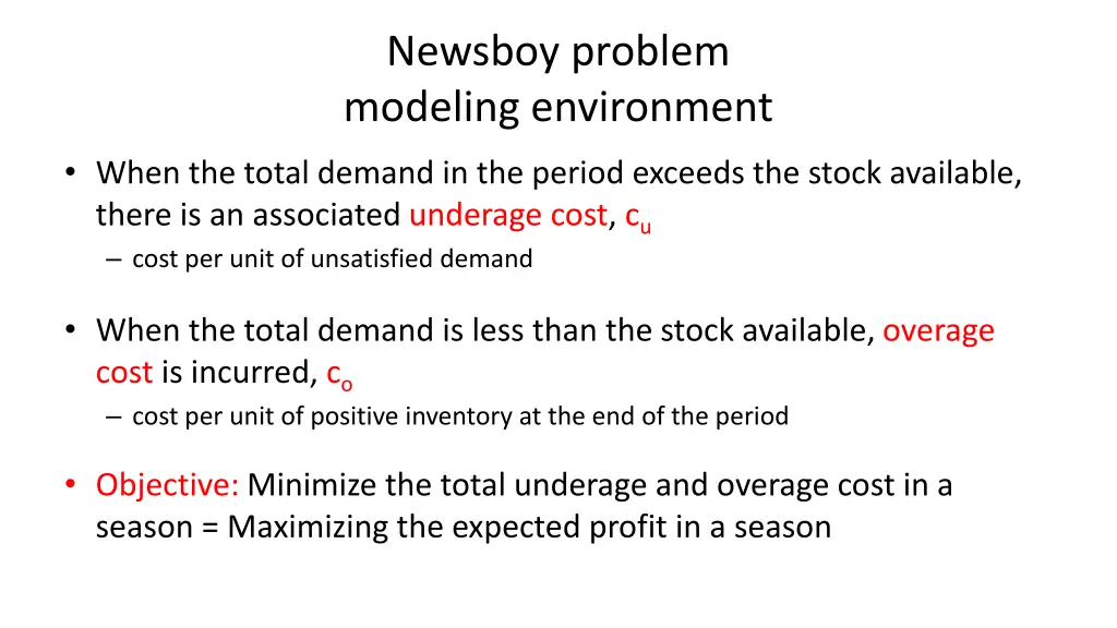 newsboy problem modeling environment 1