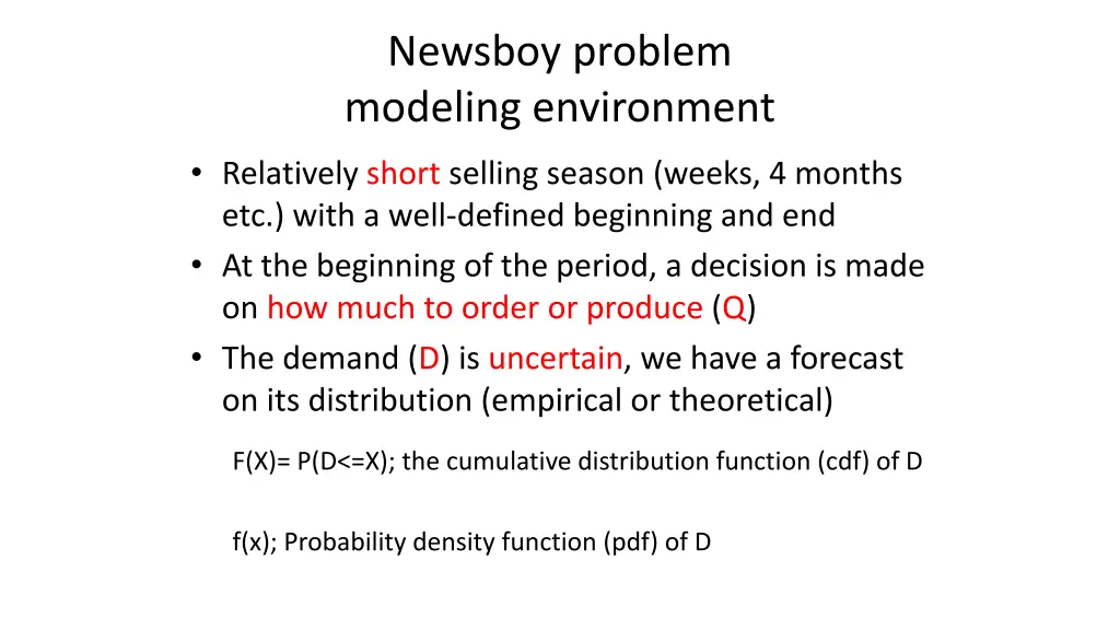newsboy problem modeling environment