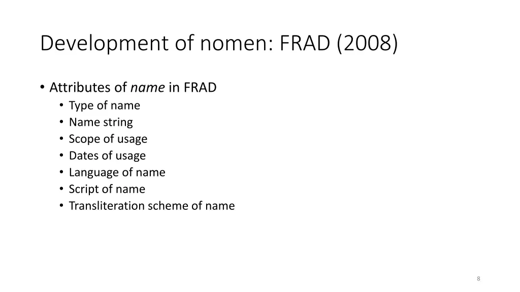 development of nomen frad 2008 2