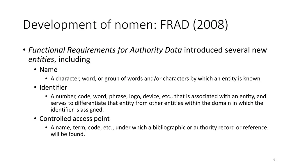 development of nomen frad 2008