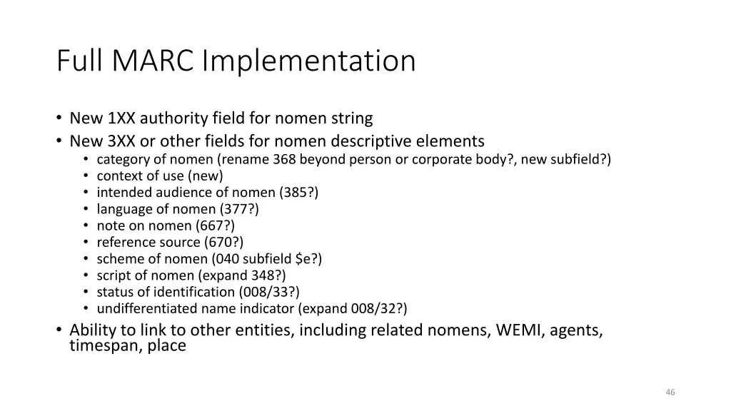 full marc implementation