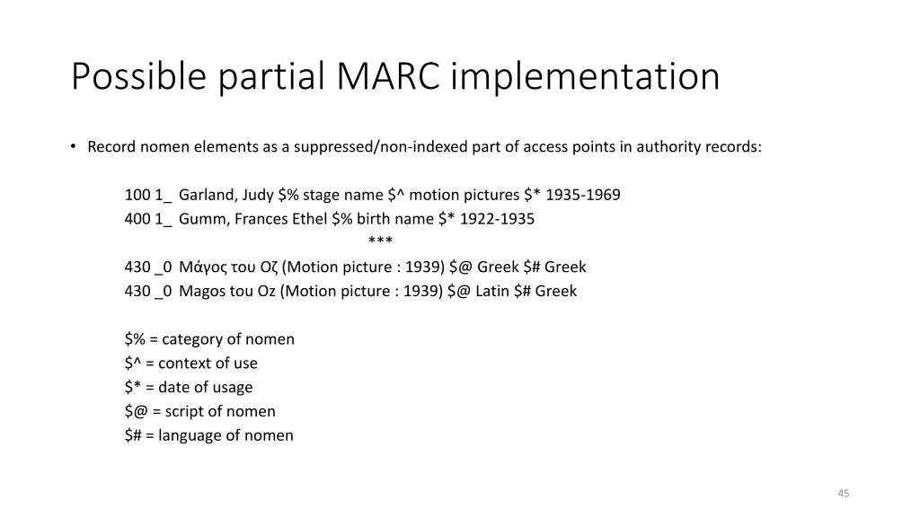 possible partial marc implementation