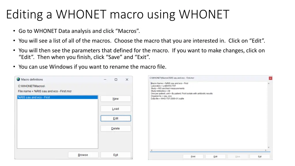 editing a whonet macro using whonet