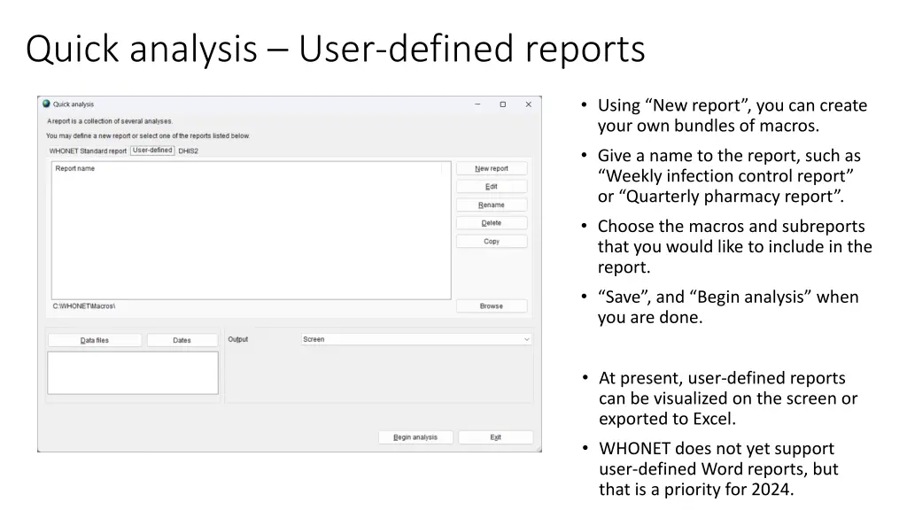 quick analysis user defined reports