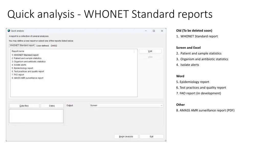 quick analysis whonet standard reports