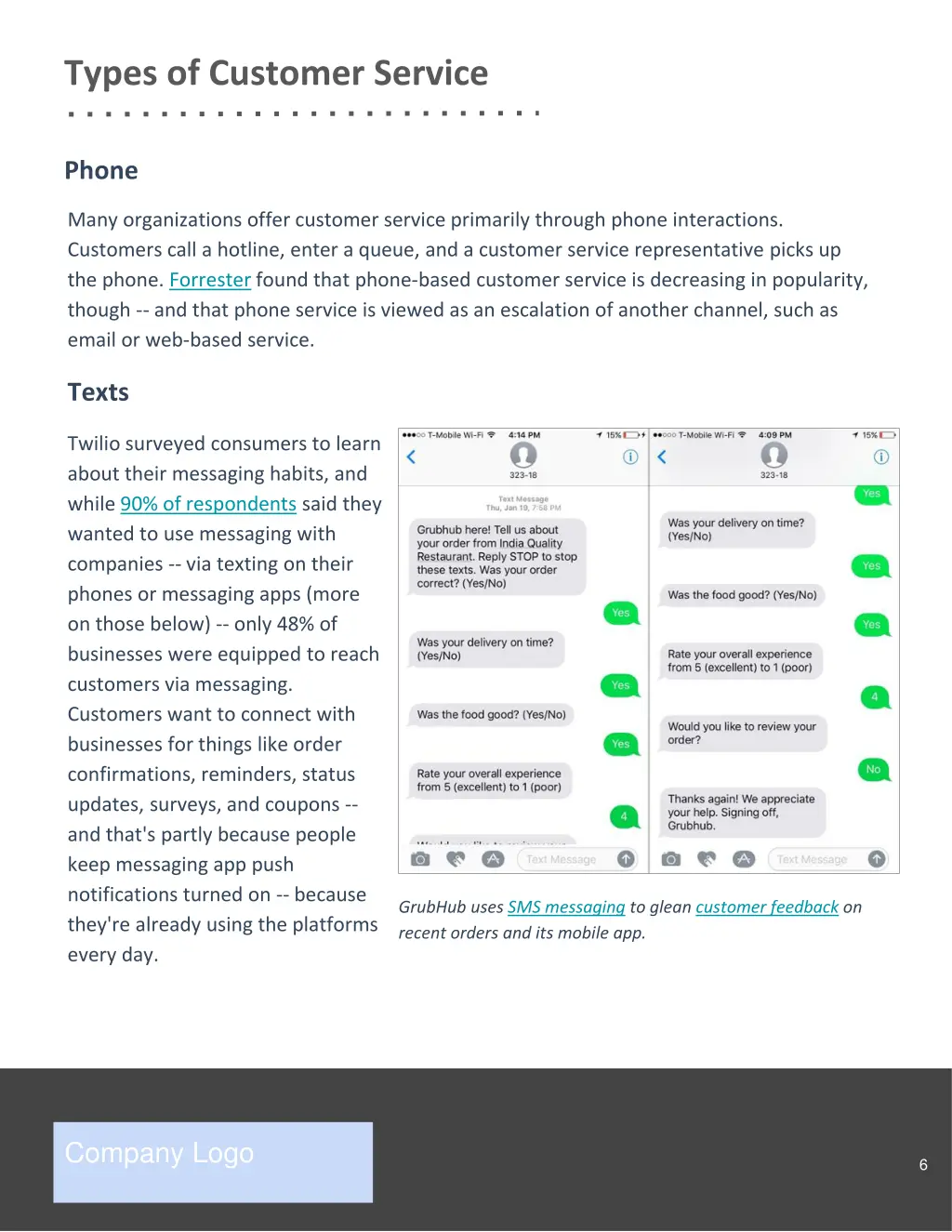 types of customer service