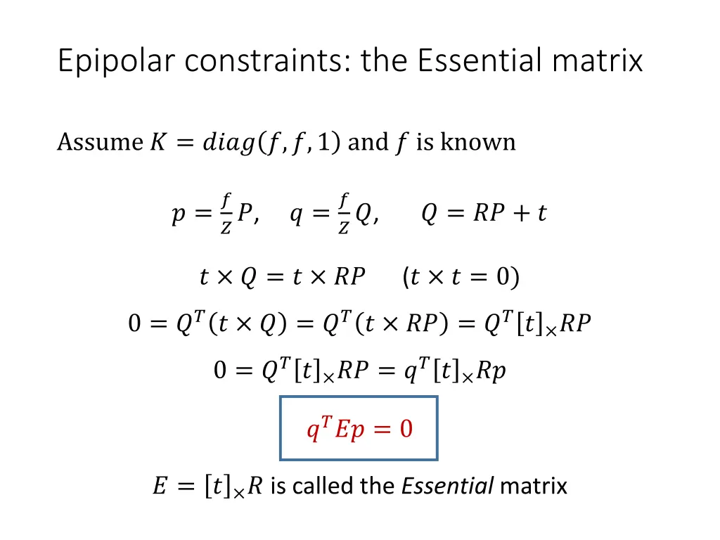 epipolar constraints the essential matrix