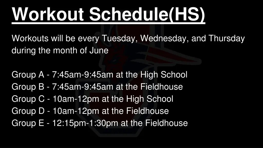 workout schedule hs