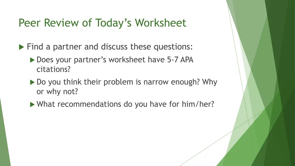 peer review of today s worksheet
