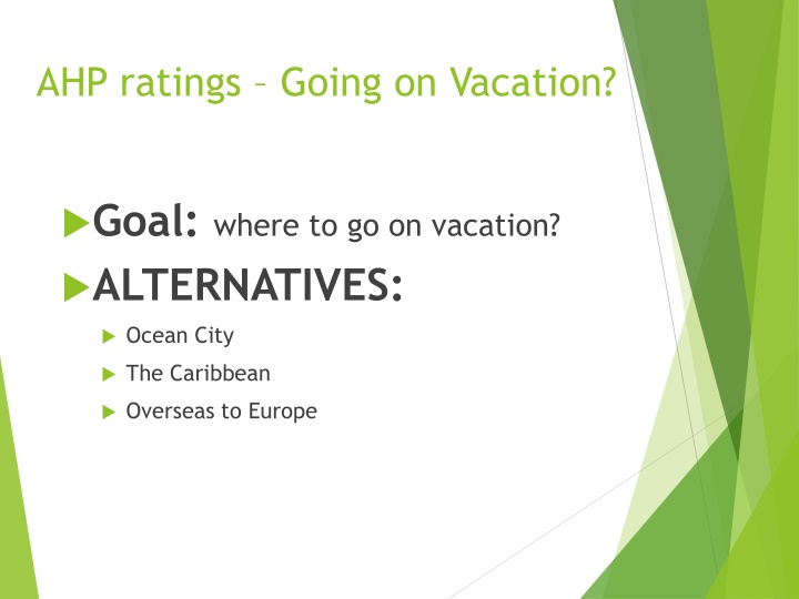 ahp ratings going on vacation