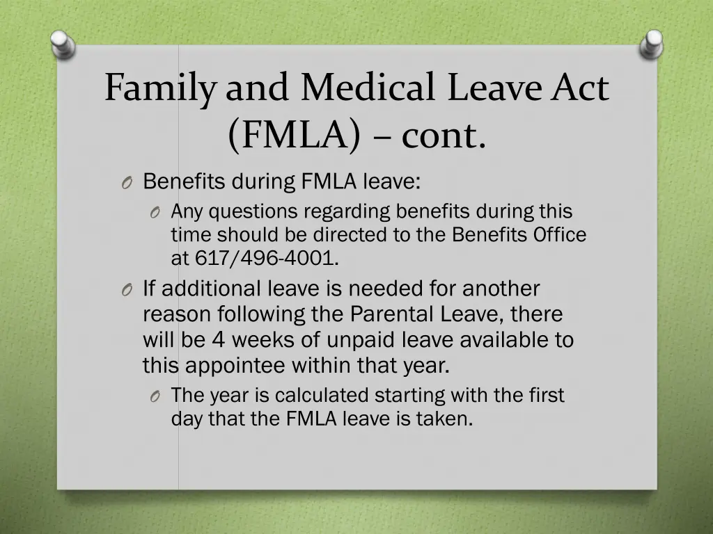 family and medical leave act fmla cont o benefits