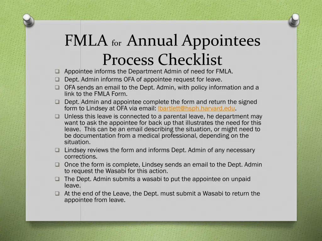 fmla for annual appointees process checklist