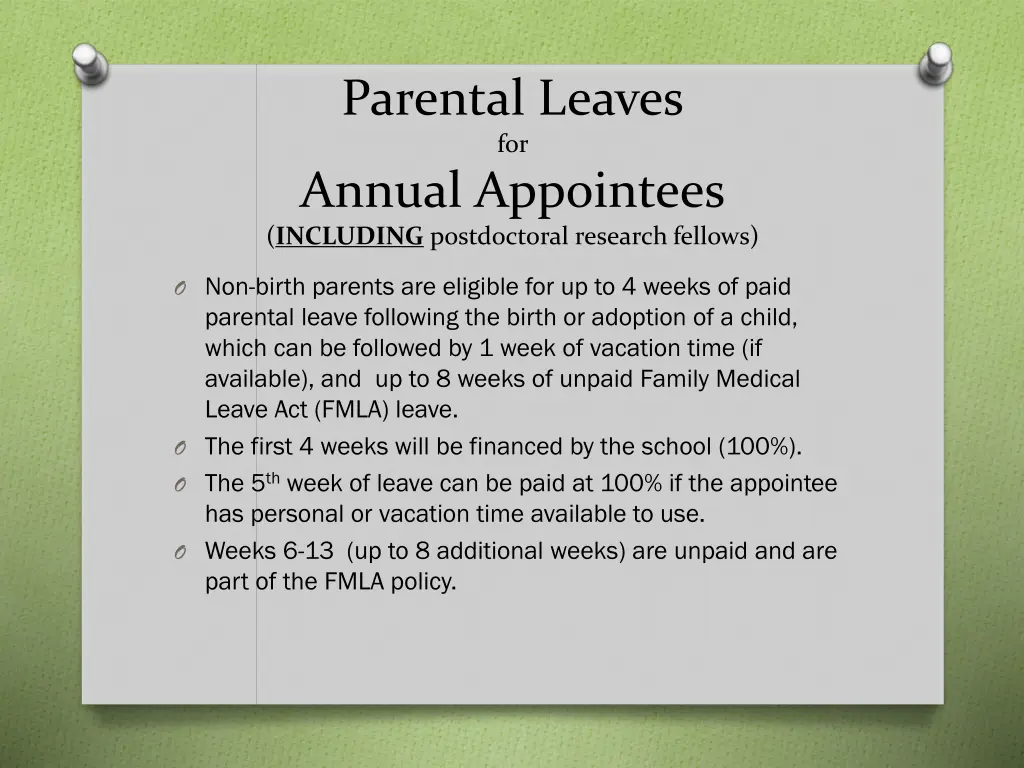 parental leaves for annual appointees including