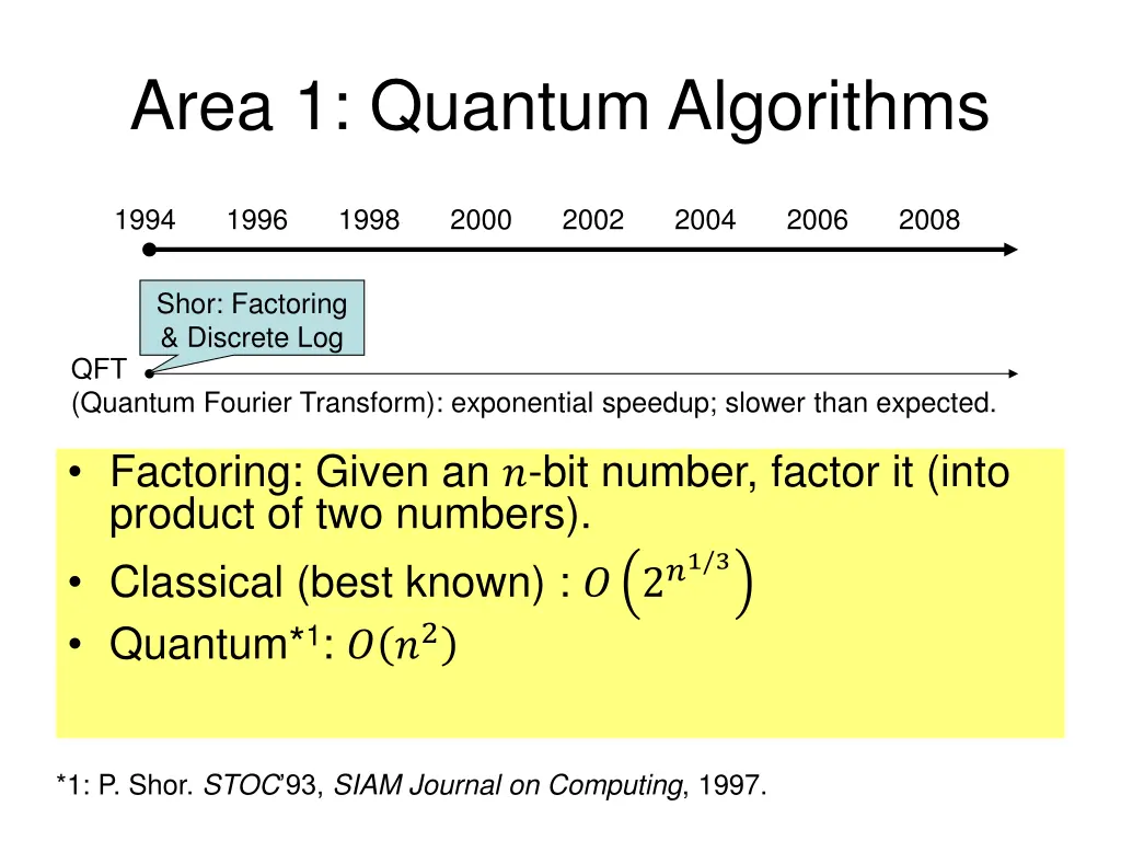 area 1 quantum algorithms