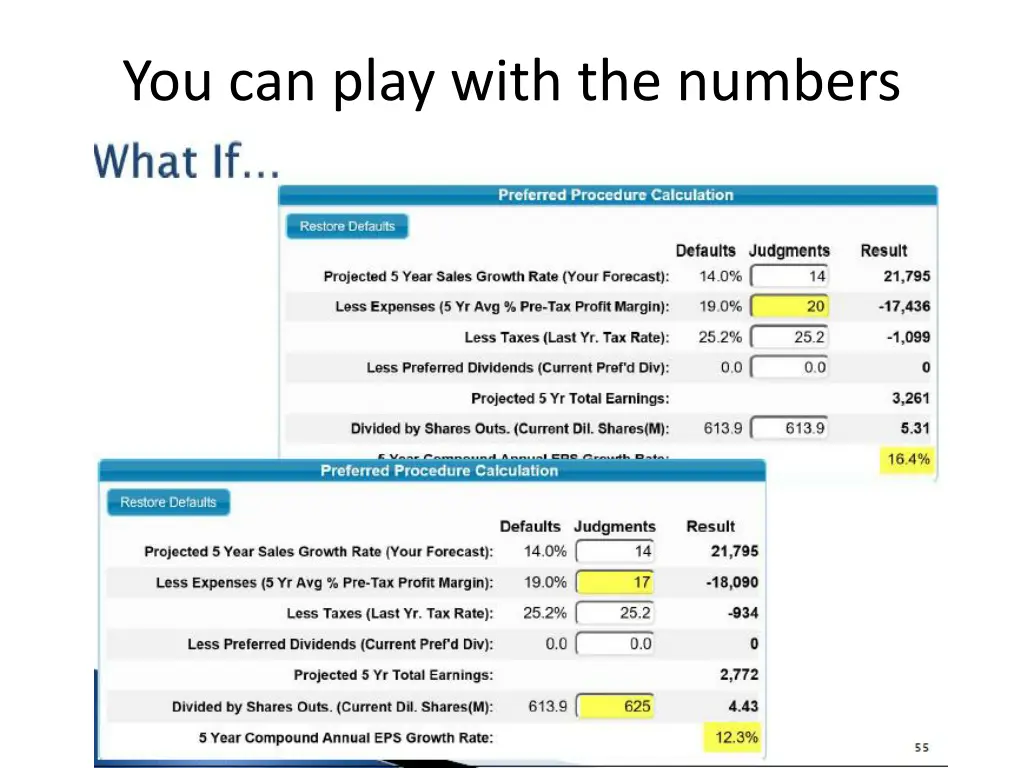 you can play with the numbers