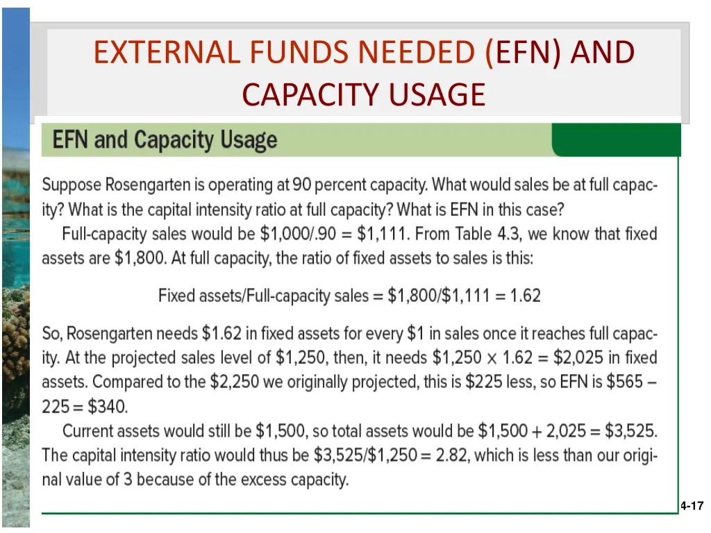 external funds needed efn and capacity usage