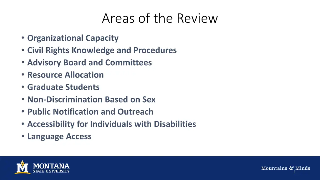 areas of the review