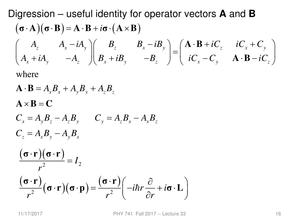 digression useful identity for operator vectors