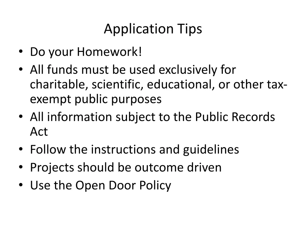 application tips