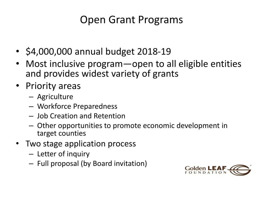open grant programs