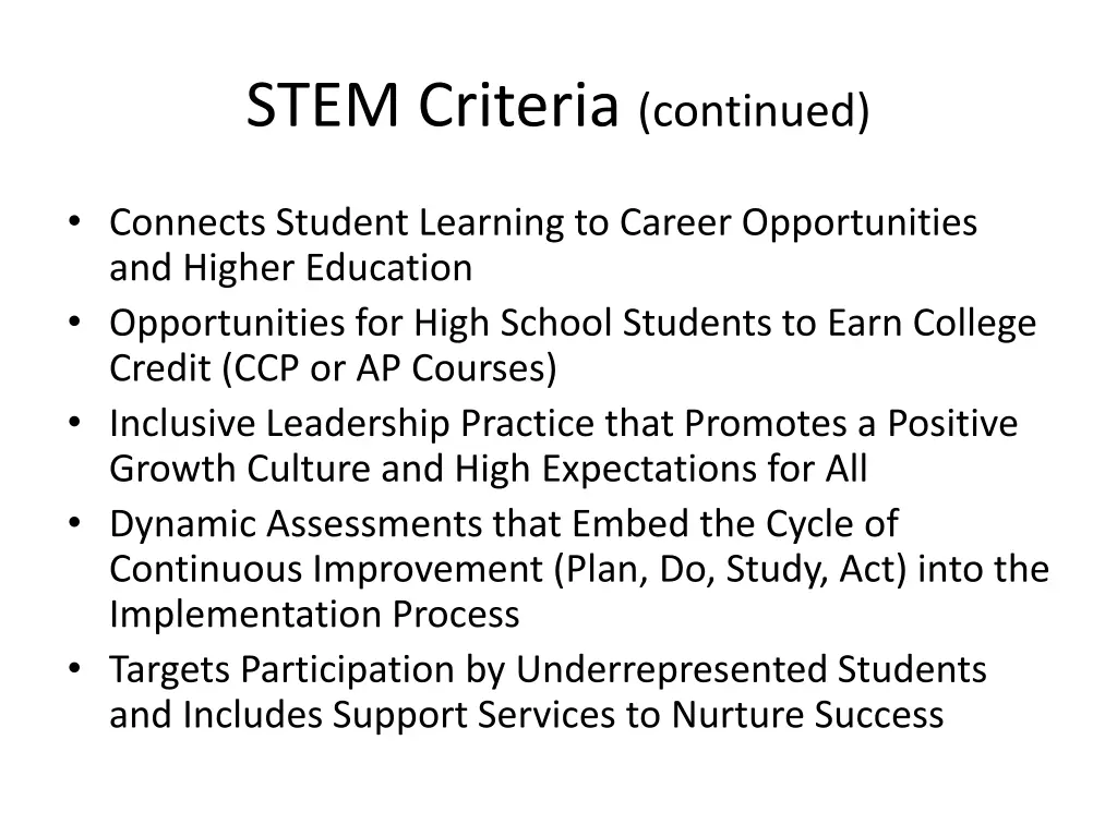 stem criteria continued
